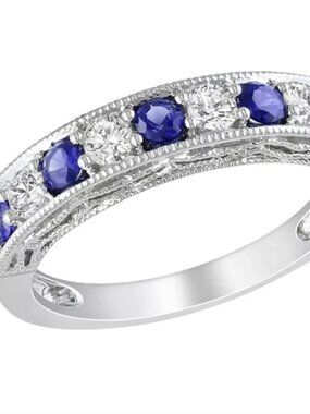 lab created white and blue sapphire ring size 6